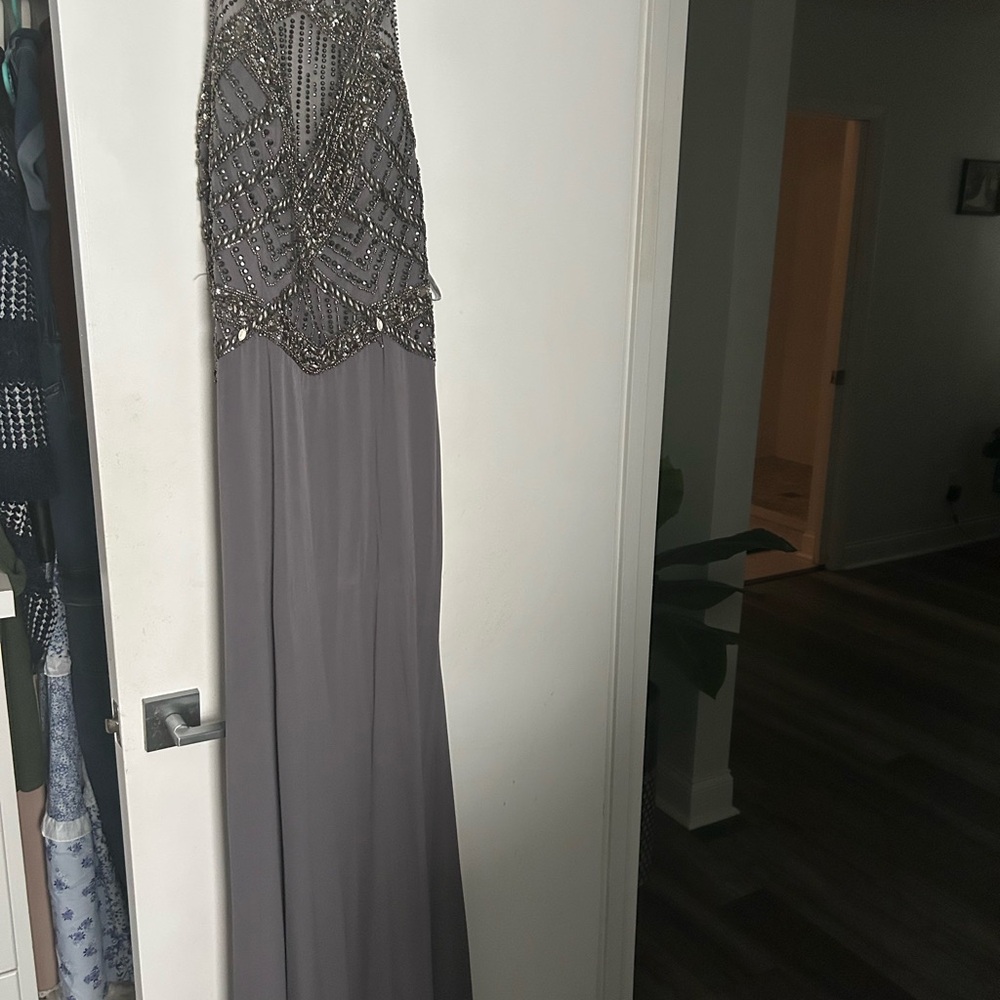 Elegant Gray Beaded Evening Gown